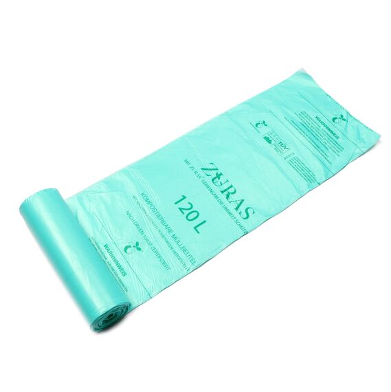 ZURAS® 120/140 Liter 88x130 cm Biomüllbeutel 30 Stk. kompostfähige, biologisch abbaubare Müllbeutel auf pflanzlicher Basis, DIN EN 13432 zertifiziert und geprüft, reißfest und wasserdicht