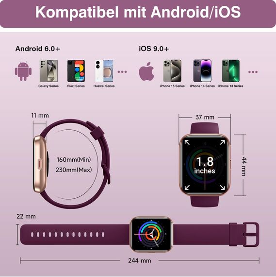 Fitpolo Smartwatch Damen mit Telefonfunktion, Smartwatch mit Alexa, 1.8" Fitness Tracker mit Herzfrequenz SpO2 Stress Schlafmonitor, Fitnessuhr IP68 Wasserdicht Sportuhr Damen für Android iOS