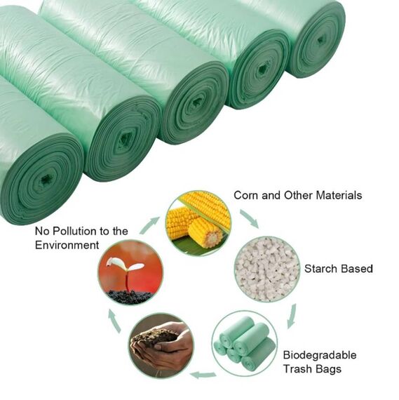 AURMOO Reißfest Müllbeutel mit Henkel 20L, Abbaubar Biomüllbeutel, Tropfsichere Mülltüten für Hausmüll, Reißfeste Müllsäcke für Mülleimer, 150 Stück(W50xH69cm,Grün)