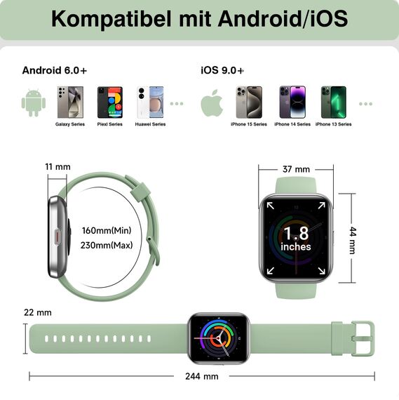 Smartwatch mit Telefonfunktion, Smartwatch für Damen Herren HD-Touch Screen Fitnessuhr mit Herzfrequenz SpO2 Schlafmonitor Schrittzähler, 200+ Sportmodi IP68 Wasserdicht Smart Watch für iOS Android