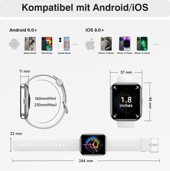 Fitpolo Smartwatch Herren Damen mit Telefonfunktion(Anrufe tätigen/empfangen), Smart Watch Damen Sportuhr mit 110+Sportmodi, Schrittzähler, Fitness Tracker für Anroid iOS, Alexa
