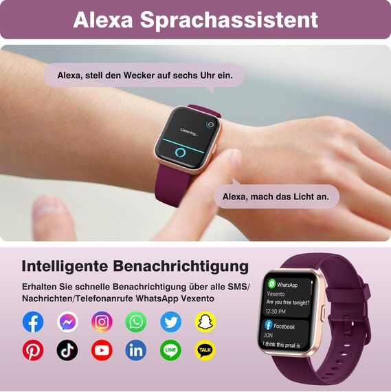 Fitpolo Smartwatch Damen mit Telefonfunktion, Smartwatch mit Alexa, 1.8" Fitness Tracker mit Herzfrequenz SpO2 Stress Schlafmonitor, Fitnessuhr IP68 Wasserdicht Sportuhr Damen für Android iOS