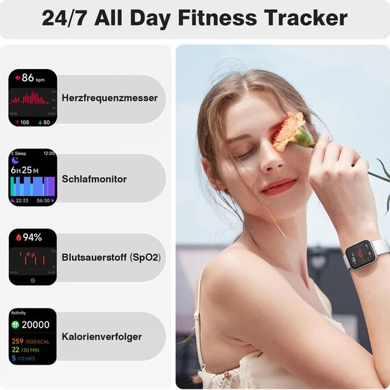 Fitpolo Smartwatch Herren Damen mit Telefonfunktion(Anrufe tätigen/empfangen), Smart Watch Damen Sportuhr mit 110+Sportmodi, Schrittzähler, Fitness Tracker für Anroid iOS, Alexa