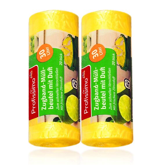 Profissimo Drawstring Bin Liners with Fresh Citrus Scent - 30 Litres (40 Pieces) - Pack of 2 (2 x 20 Items) - Ideal for Office, Household and Bathroom