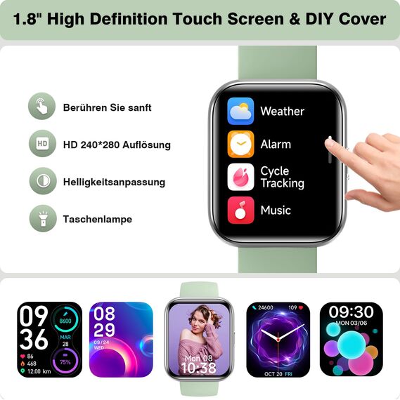 Smartwatch mit Telefonfunktion, Smartwatch für Damen Herren HD-Touch Screen Fitnessuhr mit Herzfrequenz SpO2 Schlafmonitor Schrittzähler, 200+ Sportmodi IP68 Wasserdicht Smart Watch für iOS Android