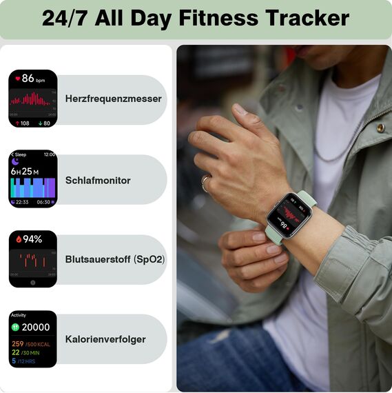 Smartwatch mit Telefonfunktion, Smartwatch für Damen Herren HD-Touch Screen Fitnessuhr mit Herzfrequenz SpO2 Schlafmonitor Schrittzähler, 200+ Sportmodi IP68 Wasserdicht Smart Watch für iOS Android