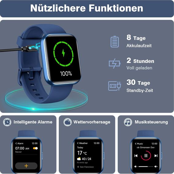 Fitpolo Smartwatch Herren Damen mit Telefonfunktion(Anrufe tätigen/empfangen), Fitness Tracker Sportuhr mit 110+Sportmodi, Puls/Schlaf-Monitor, Schrittzähler, Smart Watch mit Alexa für Android iOS