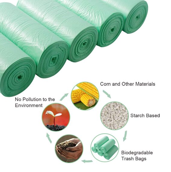 AURMOO Reißfest Müllbeutel 25L, Abbaubar Biomüllbeutel, Tropfsichere Mülltüten für Hausmüll, Reißfeste Müllsäcke für Mülleimer, 150 Stück(W50xH60cm,Grün)