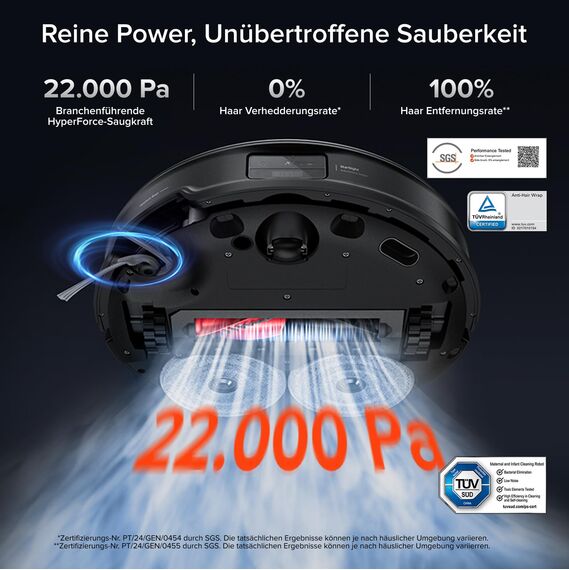 roborock Saros 10R Set Saugroboter mit Wischfunktion&angebbarem Wischmopp, 22.000 Pa HyperForce Saugkraft, 7,98cm Ultra-Slim Design, StarSight System 2.0, Zero-Tangle System (Mit 2 Wischmopps)