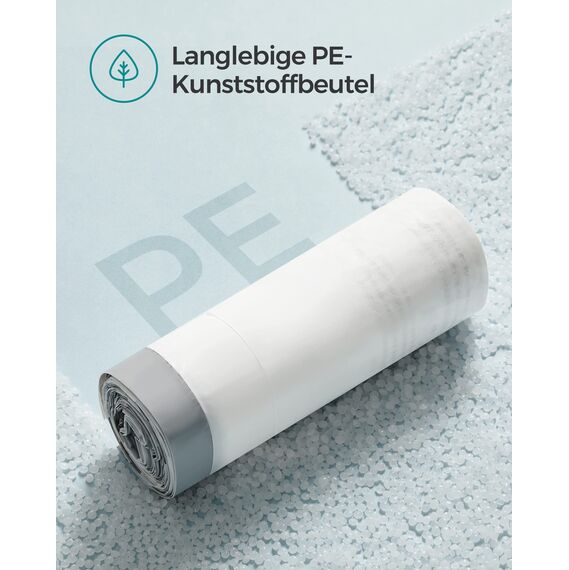 SONGMICS Müllbeutel mit Zugband, hochbelastbar, Müllsäcke für 20 Liter Mülleimer, bereits getrennt, Code 020A01, 2 Rollen, insgesamt 80 Stück, weiß KRB020A02