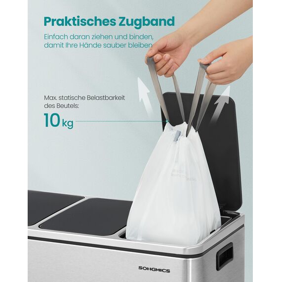 SONGMICS Müllbeutel mit Zugband, hochbelastbar, Müllsäcke für 20 Liter Mülleimer, bereits getrennt, Schnellzugriffsbox, Code L, 4 Rollen, insgesamt 160 Stück, weiß KRB021A04