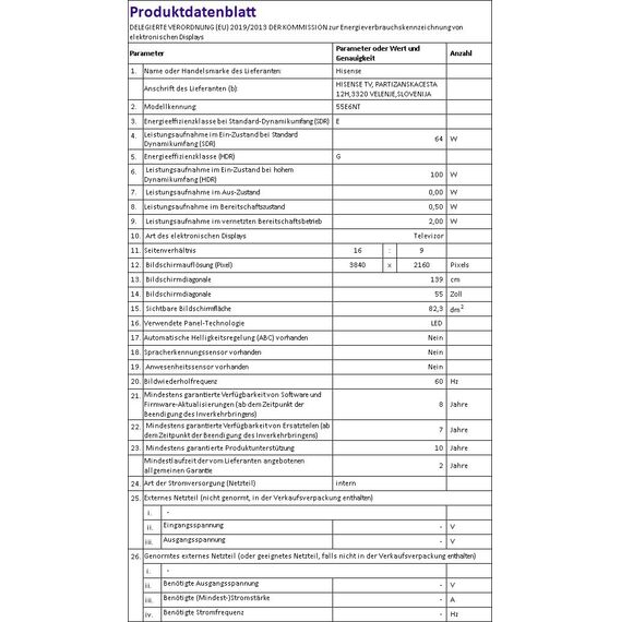 Hisense 55E6NT 139cm (55 Zoll) Fernseher, 4K UHD Smart TV, Precision Colour, HDR, Dolby Vision, 60Hz, Triple Tuner DVB-C/S/S2/T/T2, WiFi, HDMI 2.1, Bluetooth, Alexa Built-in, Schwarz, [2024]