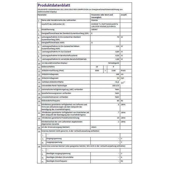 Hisense 58E6NT 146cm (58 Zoll) Fernseher, 4K UHD Smart TV, Precision Colour, HDR, Dolby Vision, 60Hz, Triple Tuner DVB-C/S/S2/T/T2, WiFi, HDMI 2.1, Bluetooth, Alexa Built-in, Schwarz, [2024]