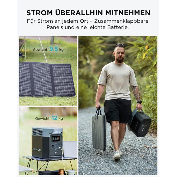 EcoFlow DELTA 2 tragbare Powerstation mit 220W Solar Panel, balkonkraftwerk mit speicher solaranlage balkon und Schnellladung als Solargenerator für die Stromversorgung, für Camping und Wohnmobile