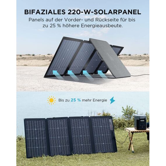 EcoFlow DELTA 2 tragbare Powerstation mit 220W Solar Panel, balkonkraftwerk mit speicher solaranlage balkon und Schnellladung als Solargenerator für die Stromversorgung, für Camping und Wohnmobile