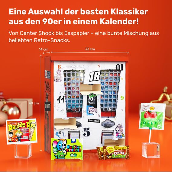 UMBRELLA® Nostalgie Adventskalender Süßigkeiten 2025 [RETRO VINTAGE] – 24x Süßigkeiten aus den 80ern, 90ern & 2000ern – Adventskalender zum Naschen & Erinnern – Handverpackt in Deutschland
