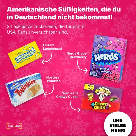 UMBRELLA® USA Adventskalender 2025 [ORIGINAL US CANDY] – 24 amerikanische Süßigkeiten & Snacks – US Sweets Adventskalender für Kinder, Jugendliche
