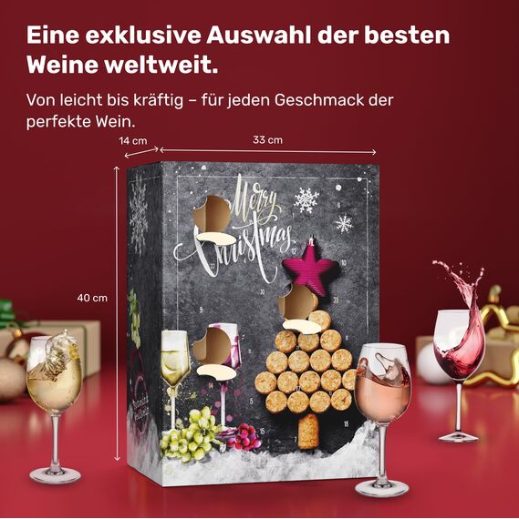 UMBRELLA® Wein Adventskalender 2025 [FEINSTE WEINSELEKTION] – 24 Weinsorten in Rot, Weiß & Rosé – Edler Weihnachtskalender mit Alkohol für Frauen & Männer – Handverpackt mit Liebe