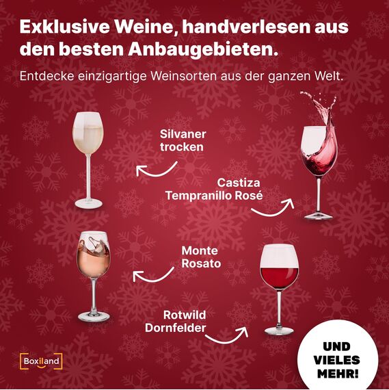 UMBRELLA® Wein Adventskalender 2025 [FEINSTE WEINSELEKTION] – 24 Weinsorten in Rot, Weiß & Rosé – Edler Weihnachtskalender mit Alkohol für Frauen & Männer – Handverpackt mit Liebe