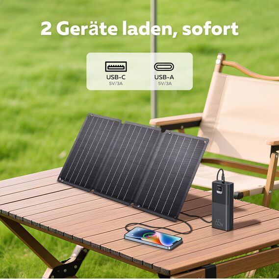CTOLITY 21W Solarpanel, Tragbares Solar-Ladegerät mit 2 Ports (USB-C/USB-A), 6V/3A Gesamtausgang, IP67 wasserdichtes Solarladegerät, USB Solar Panel fürMobiltelefone, Powerbank, Campinglampen, PCs