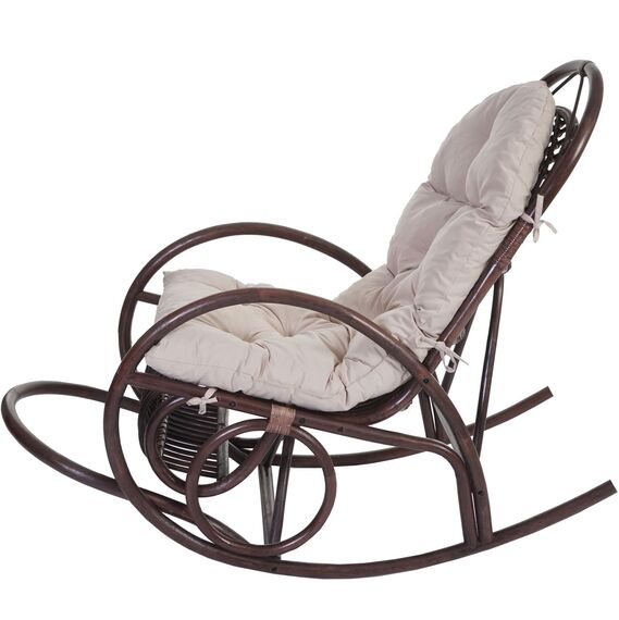 Mendler Schaukelstuhl HWC-C40, Schwingsessel Rattansessel, braun - Auflage Creme