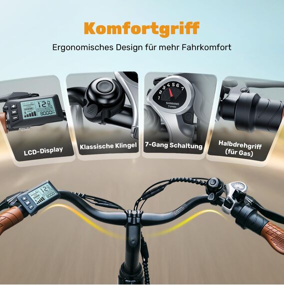 Finbike Elektrofahrrad mit Abnehmbarer 36V 10.4Ah Akku Bis zu 90KM, 26 Zoll E Bike mit 7 Gang Getriebe für Herren Damen Pendler Reisen Übung,60N.m 250W Motor Elektro Fahrrad mit LCD-Display