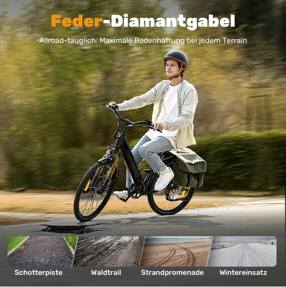Finbike Elektrofahrrad mit Abnehmbarer 36V 10.4Ah Akku Bis zu 90KM, 26 Zoll E Bike mit 7 Gang Getriebe für Herren Damen Pendler Reisen Übung,60N.m 250W Motor Elektro Fahrrad mit LCD-Display
