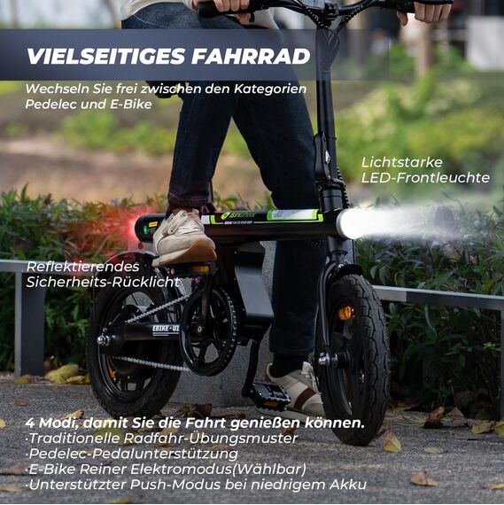 Finbike E Bike Klapprad,14 Zoll Elektrofahrrad 7.8Ah Akku Diebstahlschutz,Ebike mit 2.6H Schnellladung,250W Motor,3 Fahrmodi,Sitzhöhe Verstellbar,Reichweite Max 55Km,E Klapprad für Herren Damen