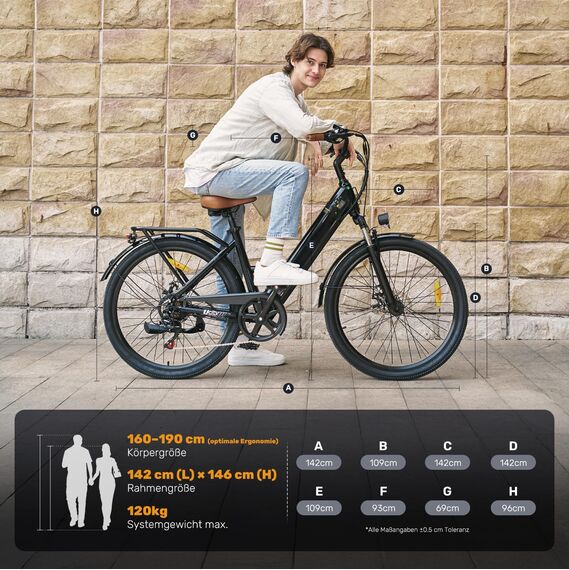 Finbike Elektrofahrrad mit Abnehmbarer 36V 10.4Ah Akku Bis zu 90KM, 26 Zoll E Bike mit 7 Gang Getriebe für Herren Damen Pendler Reisen Übung,60N.m 250W Motor Elektro Fahrrad mit LCD-Display