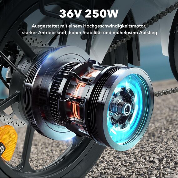 Finbike E Bike Klapprad,14 Zoll Elektrofahrrad 36V 7.8Ah Akku,250W Kompakt EBike mit 3H Schnellladung,3 Fahrmodi,3 Geschwindigkeitsmodi,Reichweite MAX 45km,Electric Bike für Herren/Damen