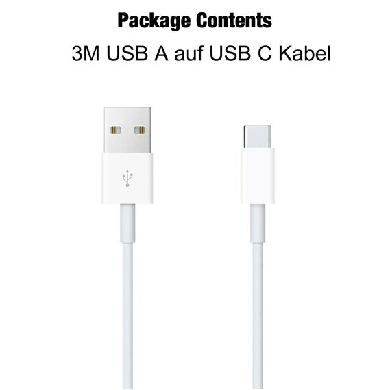 3m USB A auf USB C Ladekabel Kabel, USB C Kabel für iPhone 17/16/15/16E, 16/15 Pro Max,16 Plus,iPad Pro 12.9/11,10th Gen,Air 5th/4th, Samsung Galaxy Z Flip6, Pixel 8a 9 Pro Type C Verlängern Ladekabel