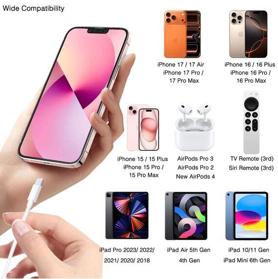 2m IPhone 17/16/15 Carplay ladegerät Ladekabel kabel, USB a auf USB C Kabel für iPhone 17/16 Pro Max/16 Plus/16E/15 Pro/AirPods Pro 3rd/2nd Gen/AirPods 4/Max 2/IPad USB C Car Auto Verlängern Ladekabel