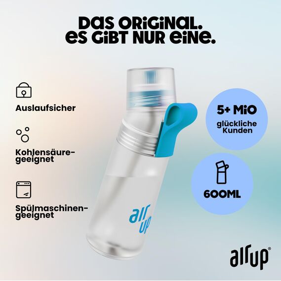 air up® Flasche Twist Pro Starter Set Original, inkl Pods in 5 Geschmacksrichtungen I 600ml Trinkflasche mit Geschmack, zuckerfrei I spülmaschinenfest & BPA frei I in Blue Splash