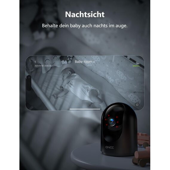 GNCC Überwachungskamera Innen 2K, 360° WLAN Kamera Indoor, Kamera Überwachung Innen mit Automatische Verfolgung, Zwei-Wege-Audio, Nachtsicht, Bewegungserkennung, Kompatibel mit Alexa