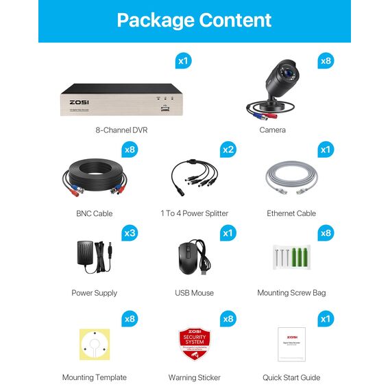 ZOSI 8CH 1080P Full HD Überwachungskamera System ohne Festplatte H.265+ HDMI DVR Recorder mit 8X 2MP Outdoor CCTV Video Kamera Sicherheit Set, Bewegungsalarm