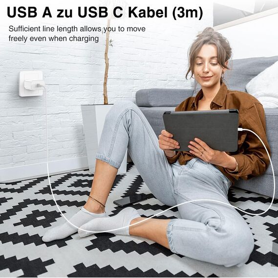 3m USB A auf USB C Ladekabel Kabel, USB C Kabel für iPhone 17/16/15/16E, 16/15 Pro Max,16 Plus,iPad Pro 12.9/11,10th Gen,Air 5th/4th, Samsung Galaxy Z Flip6, Pixel 8a 9 Pro Type C Verlängern Ladekabel