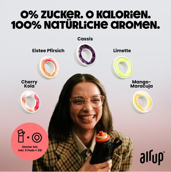 air up® Flasche Twist Pro Starter Set Original, inkl Pods in 5 Geschmacksrichtungen I 600ml Trinkflasche mit Geschmack, zuckerfrei I spülmaschinenfest & BPA frei I in Poppy Red
