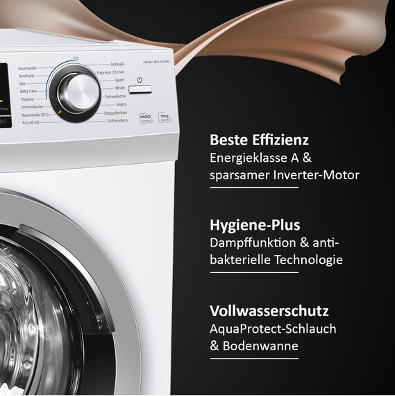 Haier SERIE 636 HW70-BP14636N I Frontlader Waschmaschine 7kg I Washing Machine mit A-Effizienz, 1.400 U/Min. & sparsamem Inverter-Motor I Inkl. Vollwasserschutz, Dampffunktion & Mengenautomatik