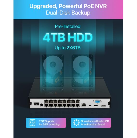ZOSI 32CH 4K Überwachungskamera Aussen Set mit 2 Wege Audio, 16X 8MP PoE Kamera und 4TB HDD NVR für 24/7 Videoüberwachung, KI Personenerkennung und Fahrzeugerkennung
