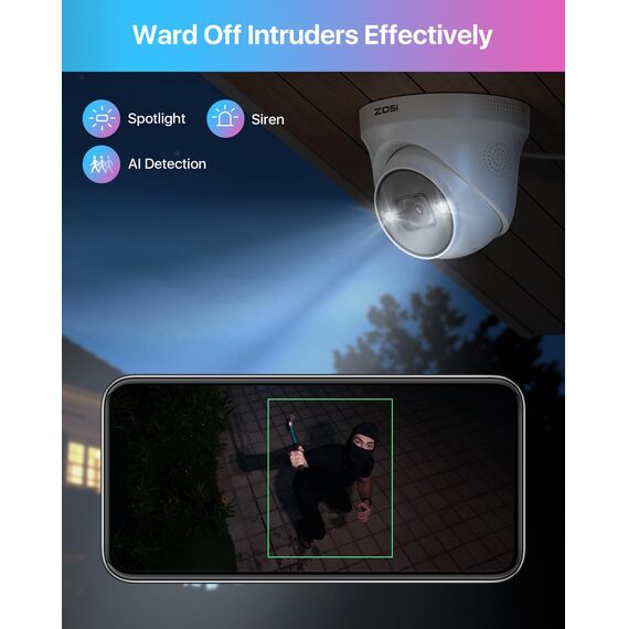 ZOSI 32CH 4K Überwachungskamera Set Outdoor, 16X 8MP IP Outdoor PoE Kameraüberwachung mit 2-Wege-Audio und 4TB NVR, AI Personen und Fahrzeugerkennung, Farben Nachtsicht, C225