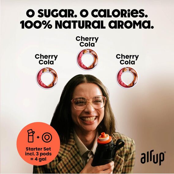 Air Up Wasserflasche (650ml) Ozeanblau + 3 Kirsch-Cola-Pods | Zuckerfreie Geschmackskapseln & Wasserflaschen mit Strohhalm | Aromatisierte Wasserflasche