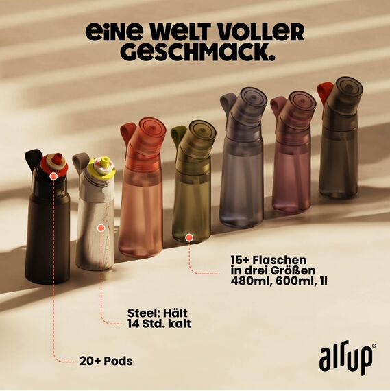 air up® Flasche Twist Pro Starter Set Original, inkl Pods in 5 Geschmacksrichtungen I 600ml Trinkflasche mit Geschmack, zuckerfrei I spülmaschinenfest & BPA frei I in Poppy Red