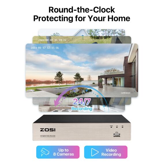 ZOSI 8CH 1080P Full HD Überwachungskamera System ohne Festplatte H.265+ HDMI DVR Recorder mit 8X 2MP Outdoor CCTV Video Kamera Sicherheit Set, Bewegungsalarm