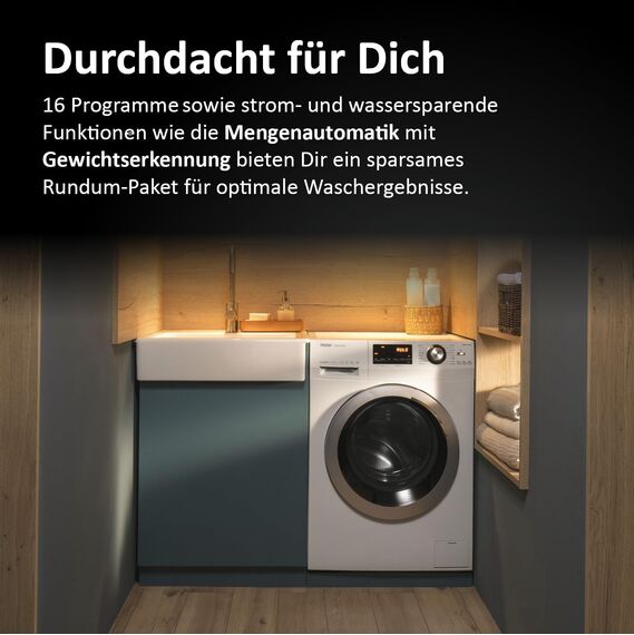 Haier SERIE 636 HW100-BP14636N I Frontlader Waschmaschine 10kg I Washing Machine mit A-Effizienz, 1.400 U/Min. & sparsamem Inverter-Motor I Inkl. Vollwasserschutz, Dampffunktion & Mengenautomatik