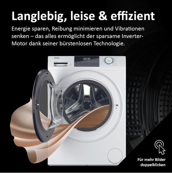 Haier Frontlader Waschmaschine 9kg I I-PRO SERIE 1 HW90-BP14929BU1 I Mit A-20% Effizienz, 1.400 U/Min. & sparsamem Inverter-Motor I Per App steuerbar I Mengenautomatik & Refresh-Programm