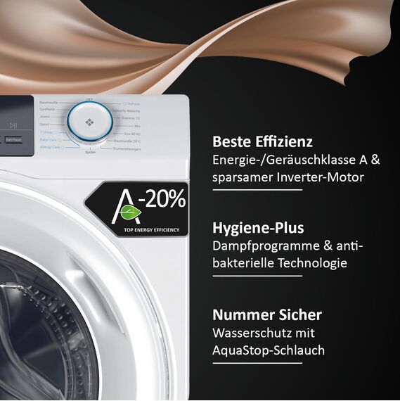 Haier Frontlader Waschmaschine 7kg I I-PRO SERIE 1 HW70-BP14929BU1 I Mit A-20% Effizienz, 1.400 U/Min. & sparsamem Inverter-Motor I Per App steuerbar I Mengenautomatik & Refresh-Programm