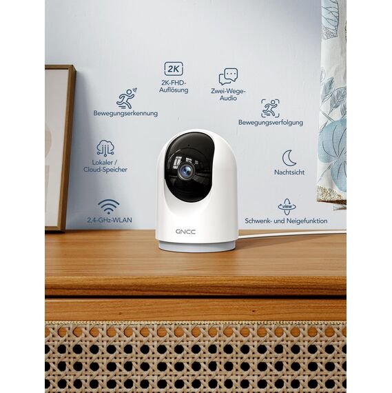 GNCC Überwachungskamera Innen - 2K Kamera Überwachung Innen, 360° WLAN Kamera Indoor mit Nachtsicht, Hundekamera mit App, Zwei-Wege-Audio, Bewegungserkennung, kompatibel mit Alexa, 2 Stück
