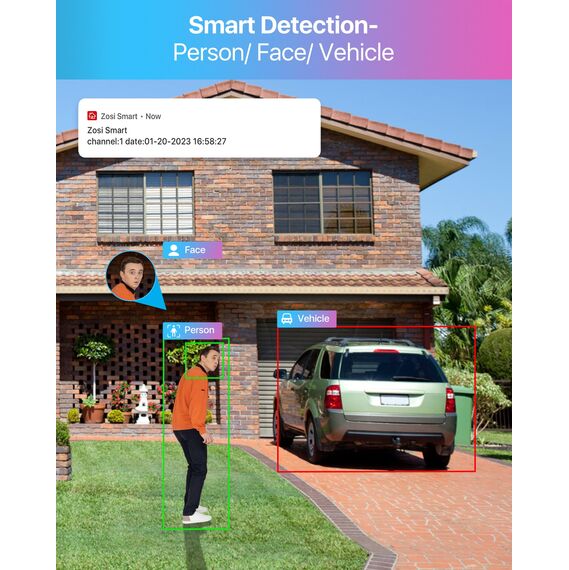 ZOSI 32CH 4K Überwachungskamera Aussen Set mit 2 Wege Audio, Smart Videoüberwachung System mit 4TB HDD NVR und 8X 8MP POE IP-Kamera, Personen- und Fahrzeugerkennung, C182