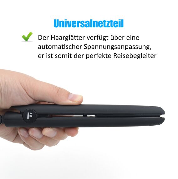FARI Reisen Mini Haar Haarglätter, Keramik Turmalin Haar Glätteisen Mit Reisetasche, Automatischen Universalspannung Haarglätter, Schwarz