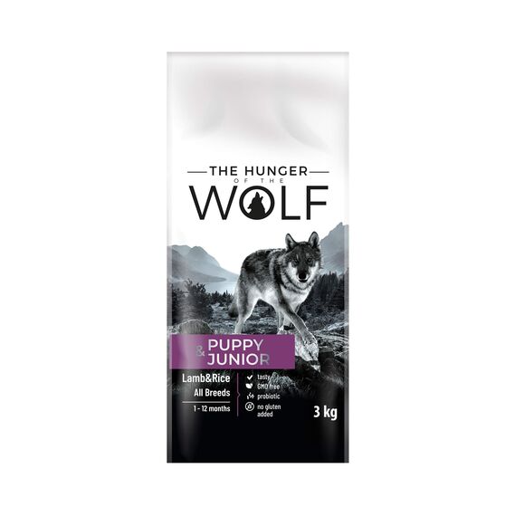 The Hunger of the Wolf Hundefutter für Welpen und Junghunde aller Rassen, Fein zubereitetes Trockenfutter mit Lamm und Reis - 3 kg